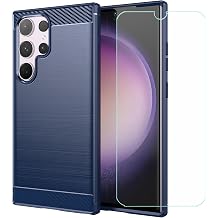 Case for Huness I24 Ultra + Screen Protector Tempered Glass Protective Film,Blue Carbon Fiber Shell Soft Silicone TPU Case Cover for Huness I24 Ultra 6.8"