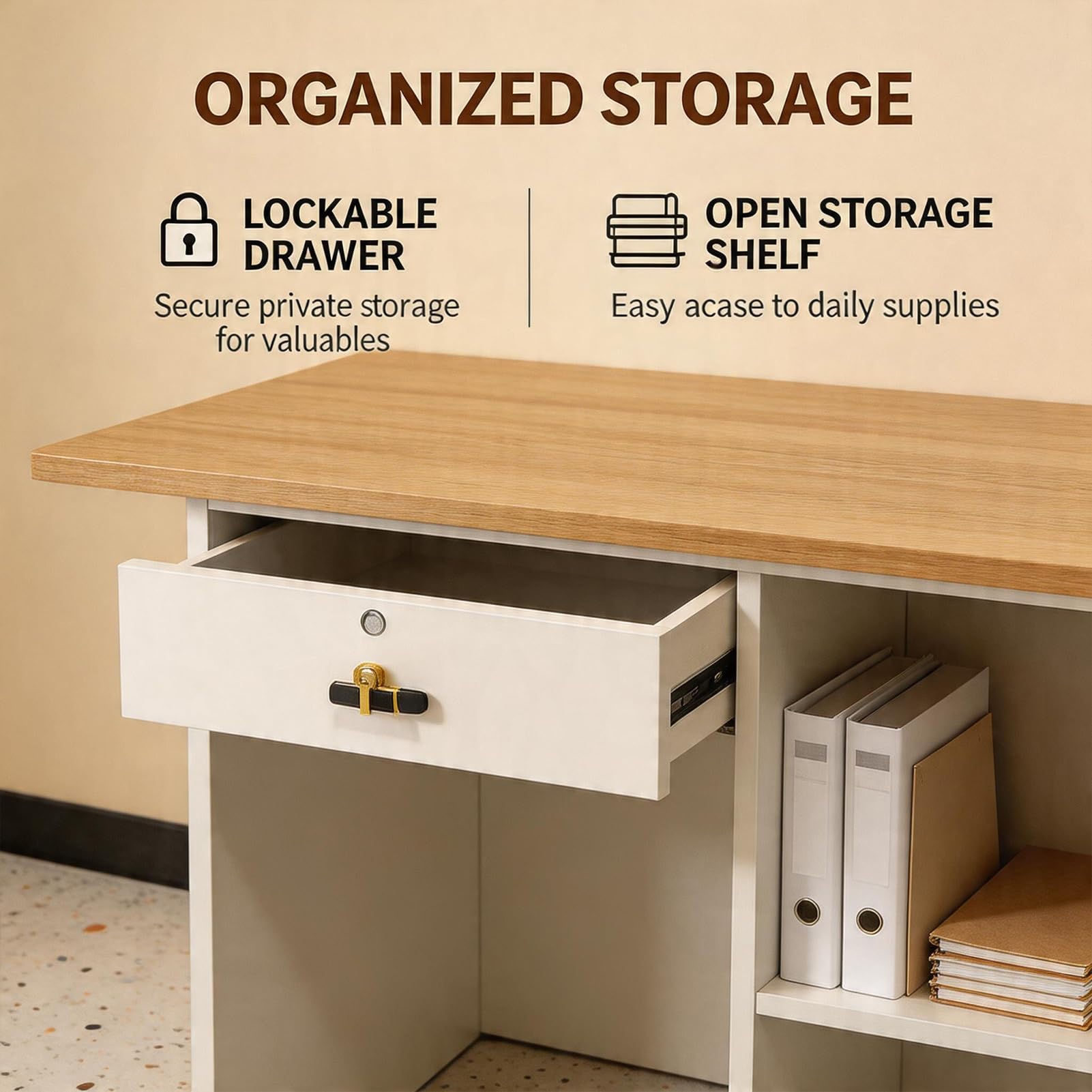 Mostrador de Recepción con iluminación LED,Mostrador Tienda Caja Mesa, Recepción Estética, con Cajón con Cerradura Mostradors de Venta Pequeño Mostradors de Tienda