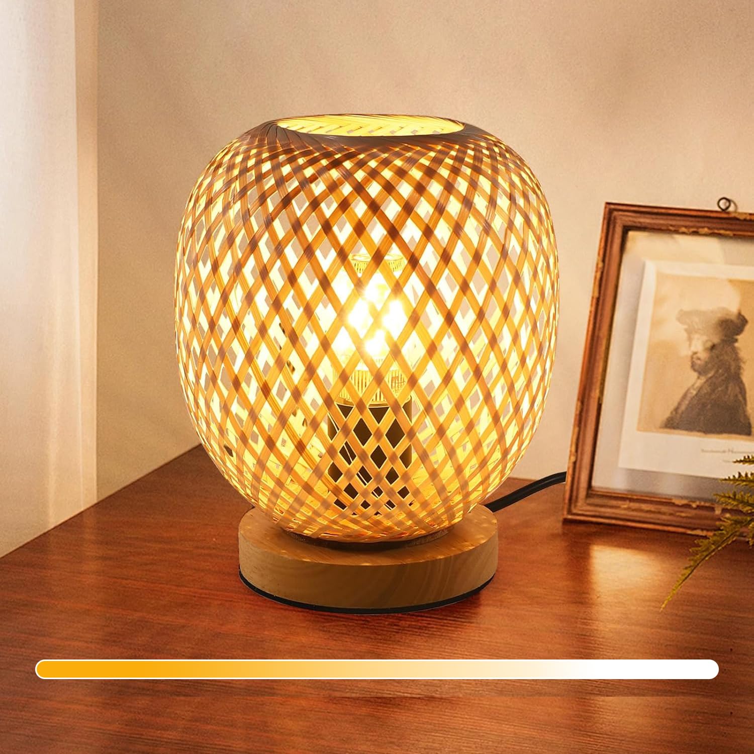 Dorlink Lampada da Tavolo Bambù, E27 Lampada da Scrivania Dimmerabile, Abat Jour da Comodino Vintage, Lampada da Comodino Creativo, Luce Notturna per Camera, Sala Studio (Senza Bulbo)