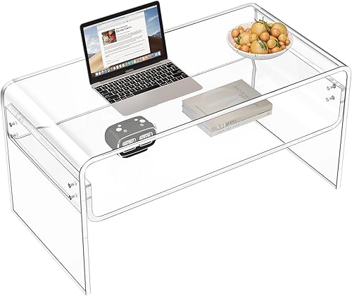 Miniatura 9 de Mesa auxiliar acrílica, mesa auxiliar rectangular de acrílico naranja, mesa de té moderna con almacenamiento abierto, mesa auxiliar de acrílico para