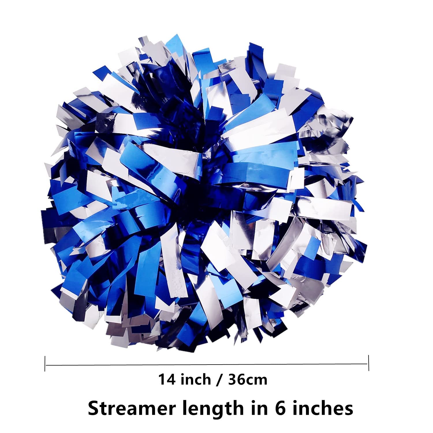 GUIFIER Pack of 2 Pom Poms Cheerleading 6 Inches Metallic Cheerleader Pom Poms with Baton Handle - Image 2