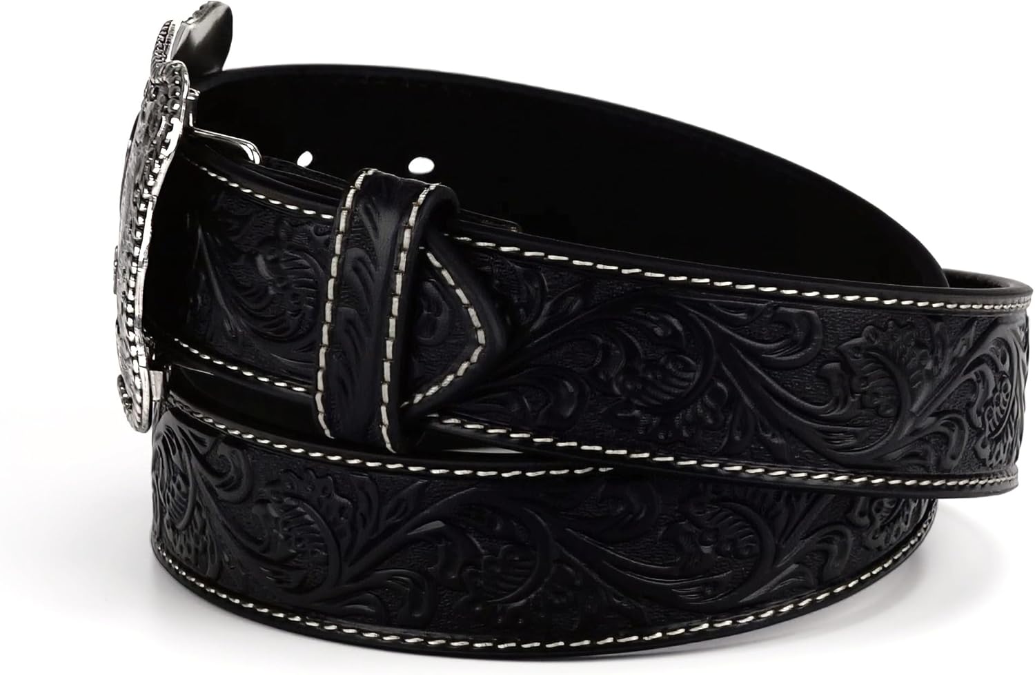 ARIAT Men's Floral Embossed Leather Belt with Antiqued Silver Buckle - Image 5