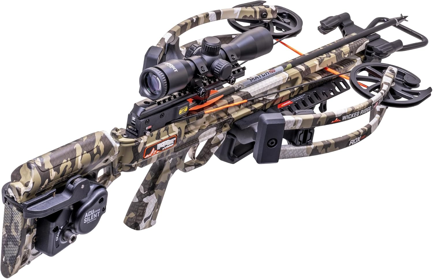 Wicked Ridge RDX 410 Peak XT Crossbow by TenPoint - 410 FPS Reverse-Draw, ACUdraw Silent Cocking, Pro-View 400 Scope, Compact 29"