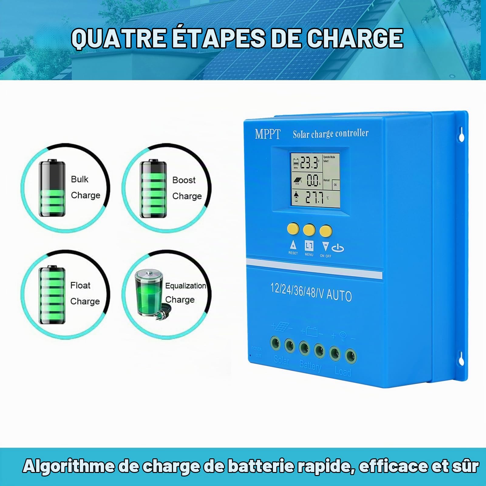 Buyweek MPPT contrôleur de Charge solaire 12 V 24 V 36 V 48 V régulateur de panneau solaire à Identification automatique avec LCD