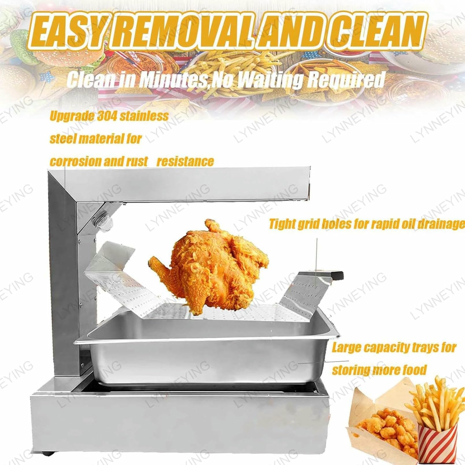 Stazione Scalda Patatine Fritte, Lampada Riscaldante Commerciale Da 1000 W Con Vassoio Raccogligocce E Porta Patatine Croccanti, Acciaio Inossidabile, Controllo Con Un Pulsante, Per Ristorante