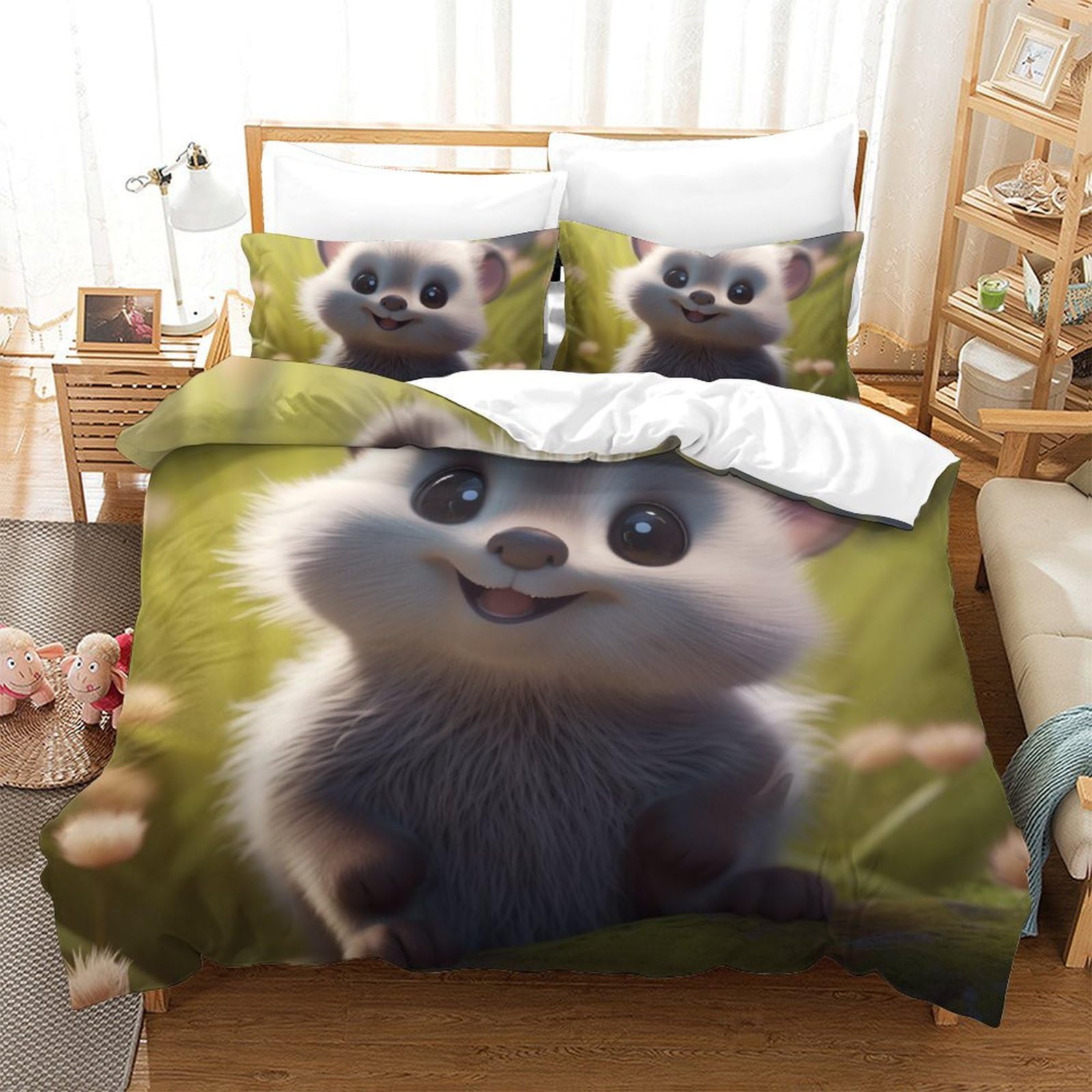 Housse de couette 220x240 motif hamster 3D microfibre pour lit double enfants et ados