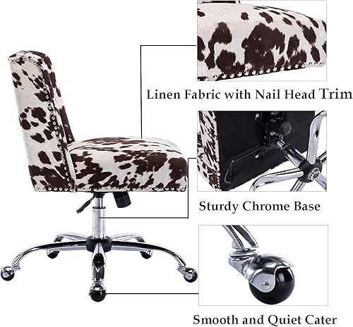 Miniatura 7 de DM Furniture Silla de escritorio de oficina de terciopelo con ruedas, respaldo medio, moderna silla de oficina en casa, pequeña y bonita para