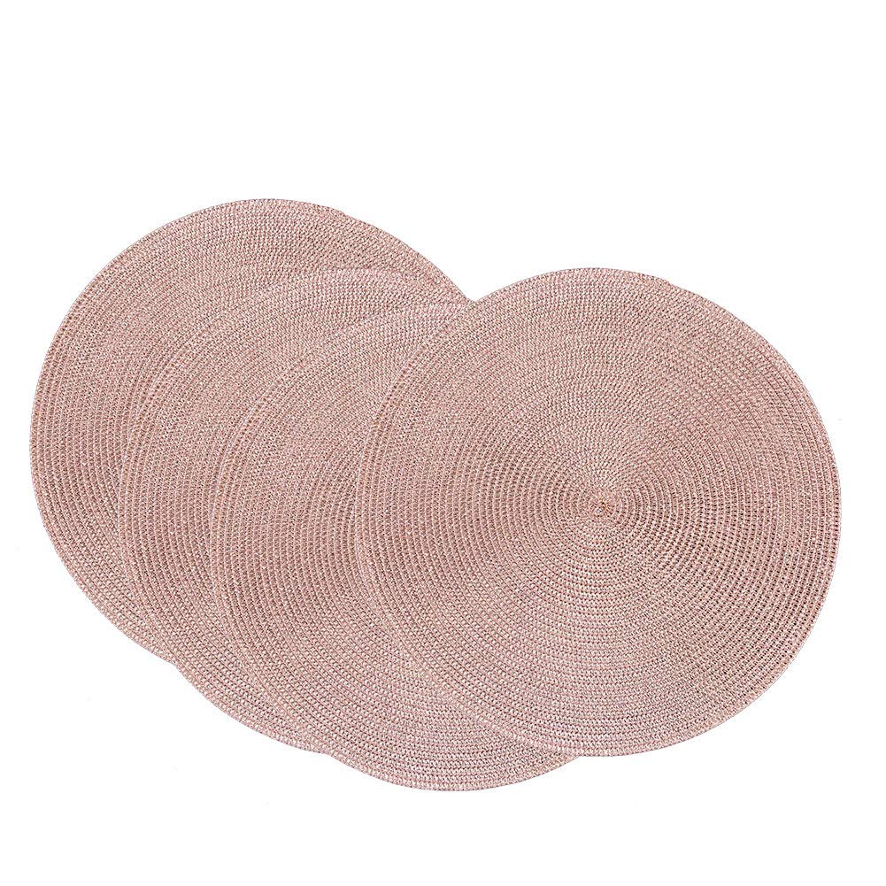 SCF2017 38CM Round Woven Shiny Plastic Placemat Sparkle Glitter Table Mats,Set of 4,Rose gold