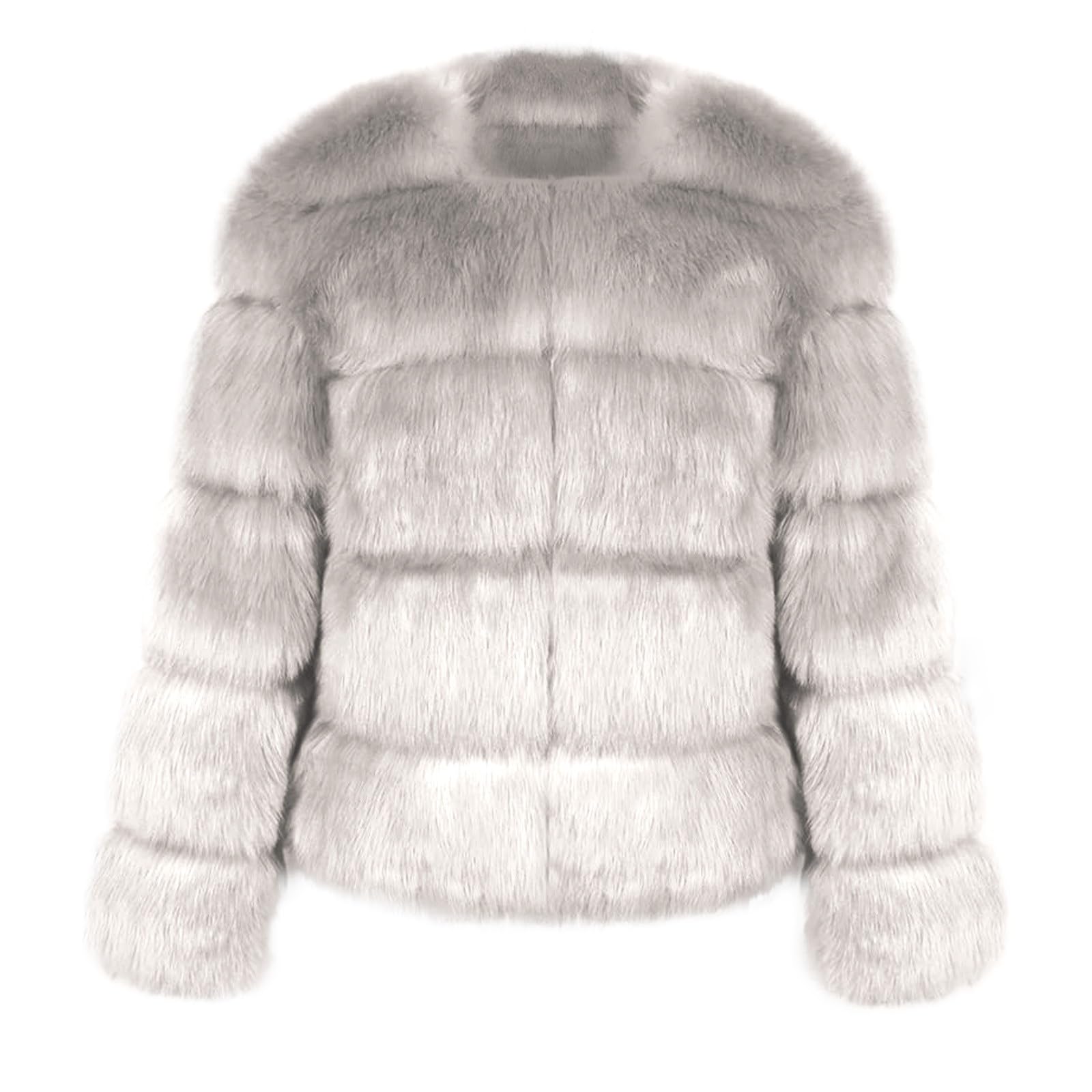 Veste en fourrure synthétique pour femme - Veste courte en fausse fourrure - Veste d'hiver pour femme - Couleur unie - Épaisse - Manteau d'hiver ample en fausse fourrure - Manteau d'extérieur - S-5XL