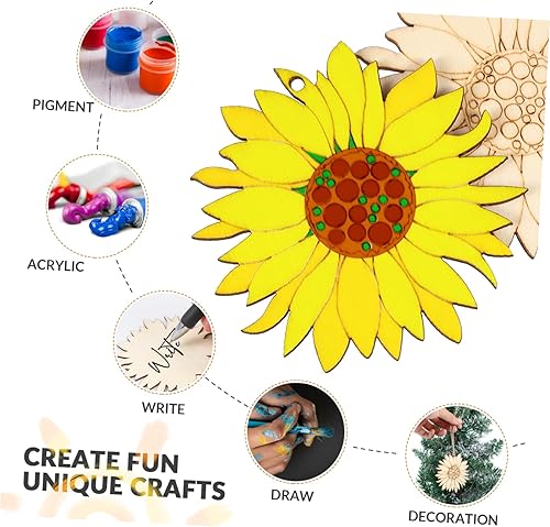 Miniatura 6 de EXCEART 10 recortes de girasol de madera sin terminar - Kits de manualidades - Adornos de madera de girasol