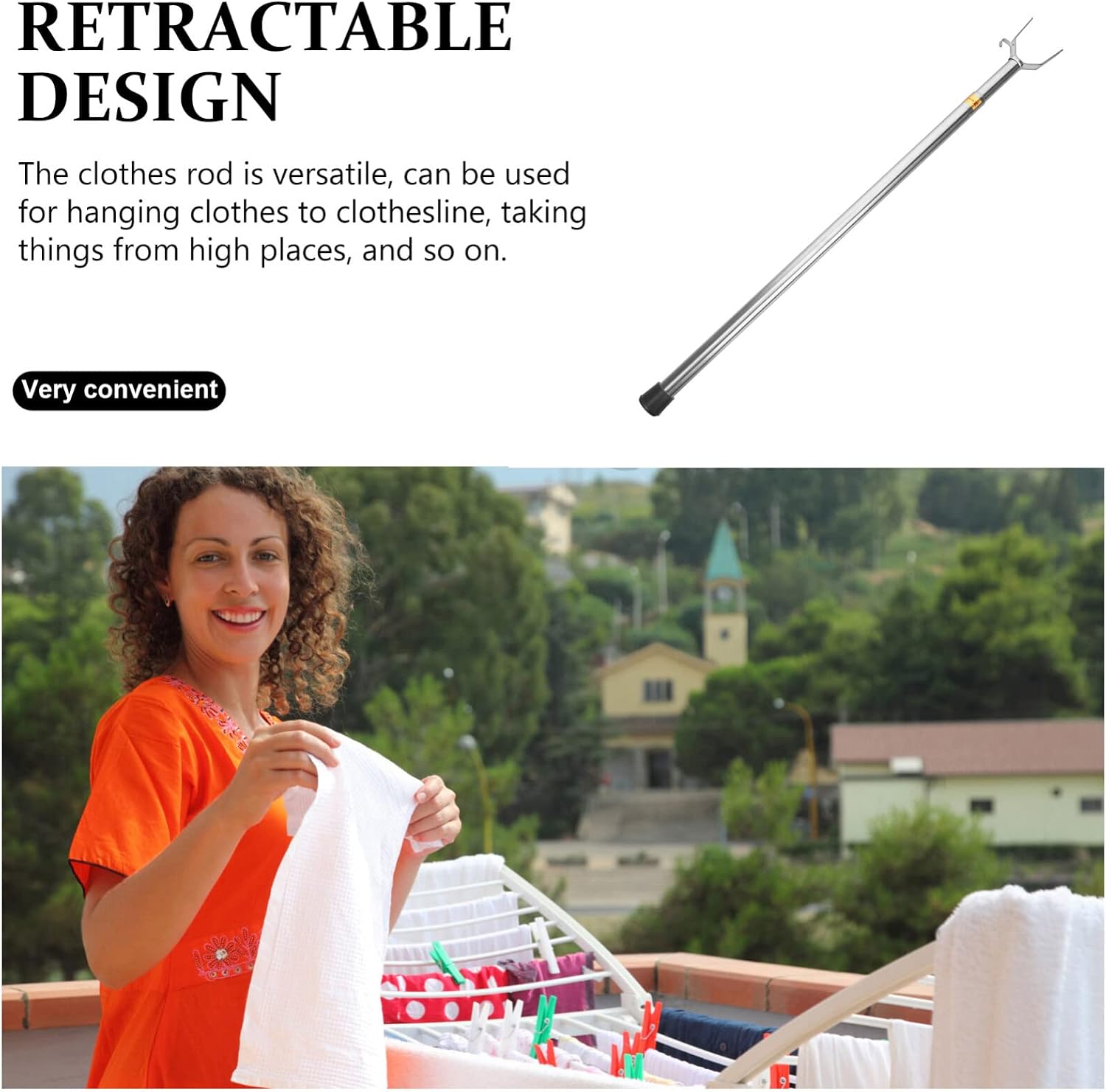 Alipis Adjustable Clothing Rod Telescopic Clothesline Prop Stainless Steel Outdoor Boot Stand