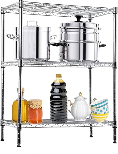 Miniatura 2 de MKDLUFEI Estantería de alambre de 3 niveles, altura ajustable, capacidad de 450 libras, estantería de metal pequeña para almacenamiento, estantes de