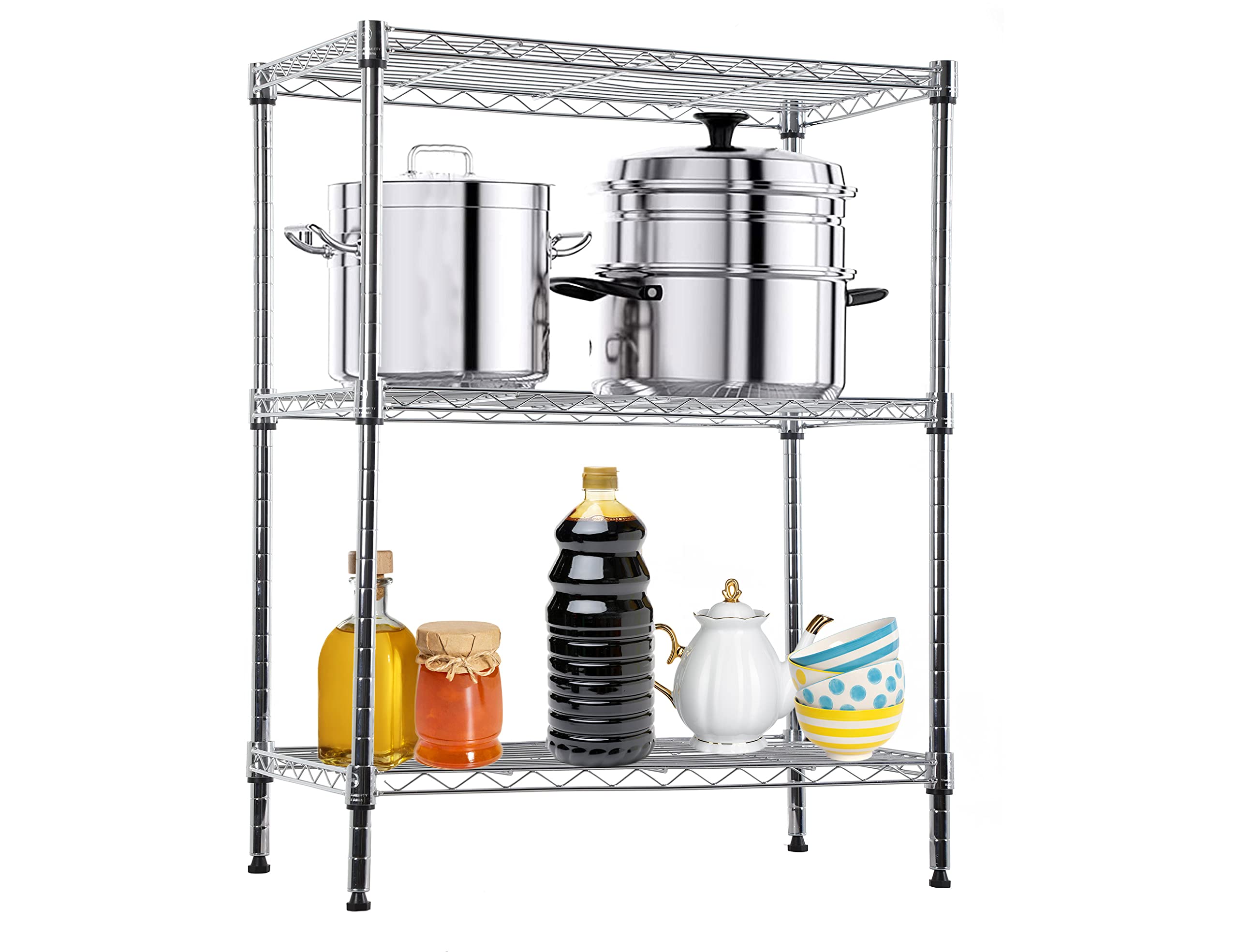 Capacmkseh 3-Tier Shelf Organizer, Kitchen/Bathroom Storage Shelves, NSF Certified, Adjustable Metal Wire Shelving Unit, 14x24x30 inches, 9 lbs