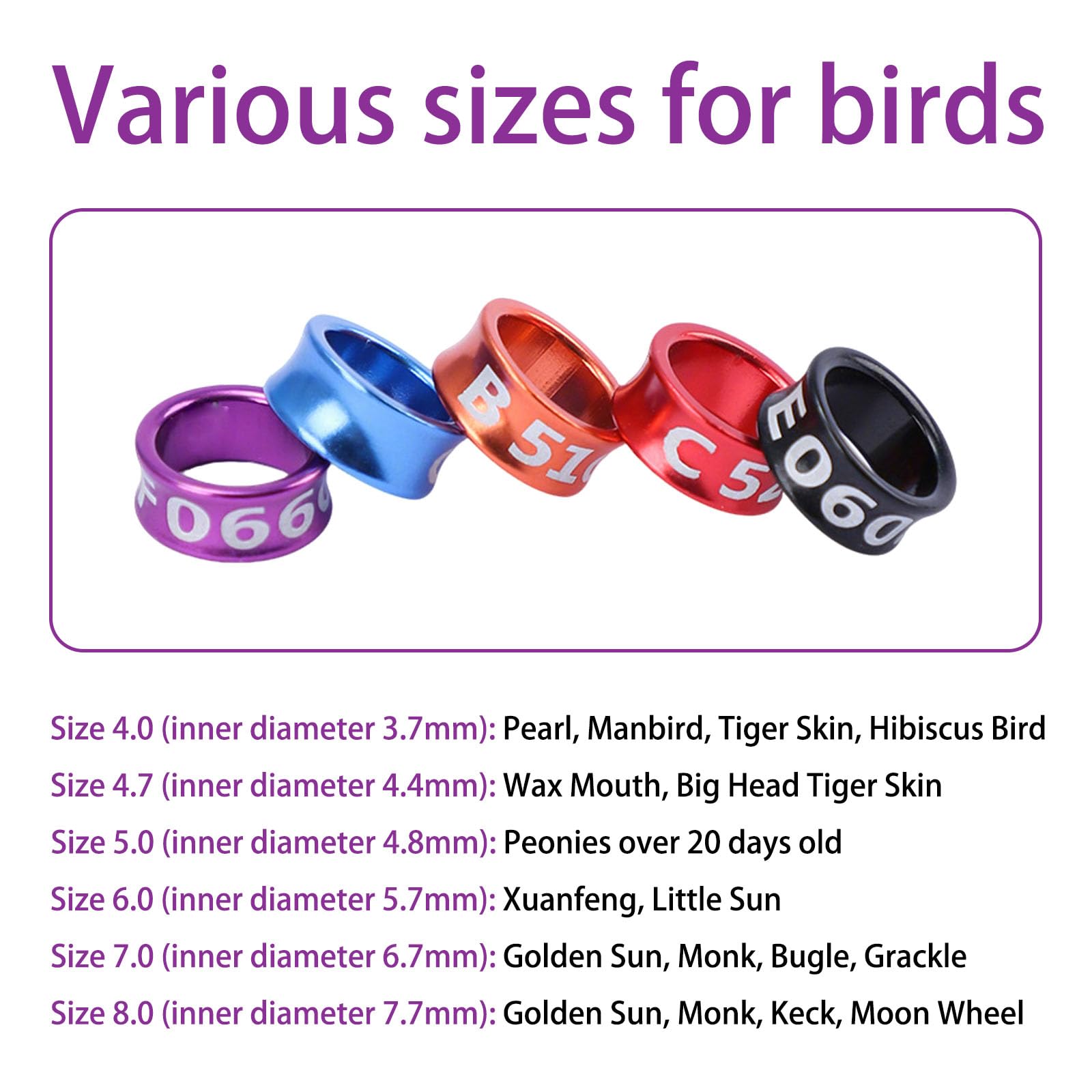 Anillos de identificación de aves para patas, bandas numeradas de aleación de aluminio para pinzas, 50 unidades