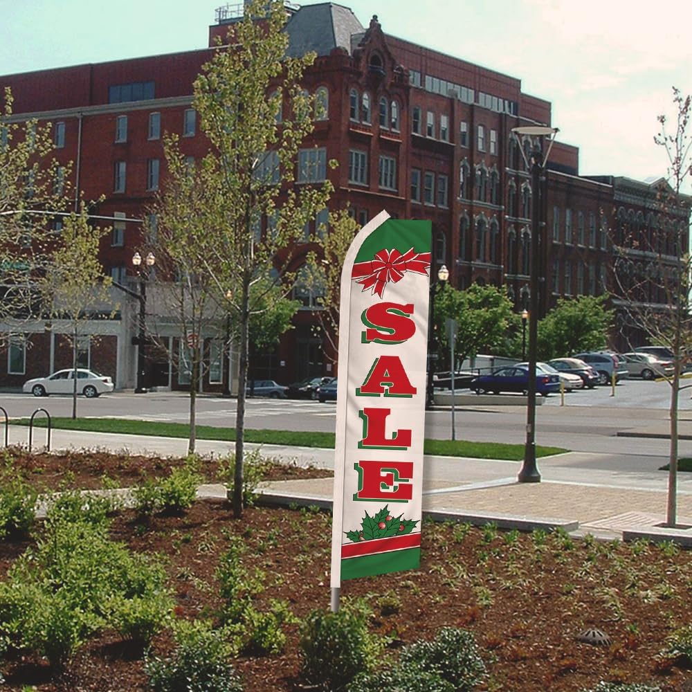 Sale (Christmas) Swooper Advertising Flag & Pole Kit - Perfect for Store Fronts, Businesses, Retailers, Shops, Christmas Decor