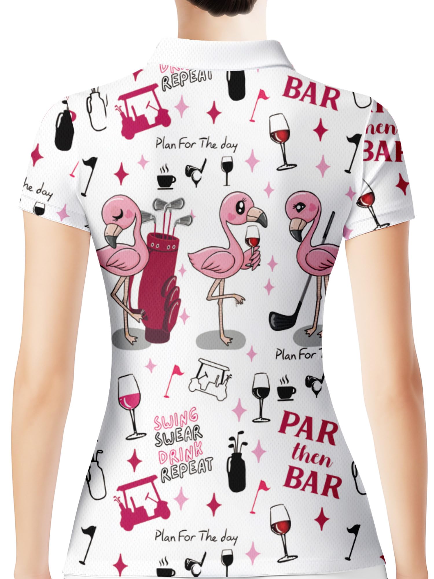 HIVICHI Funny Golf Shirts for Women Flamingo Wine Crazy Cute Print Womens Polo Shirt, Medium, Aop-wpol-36998