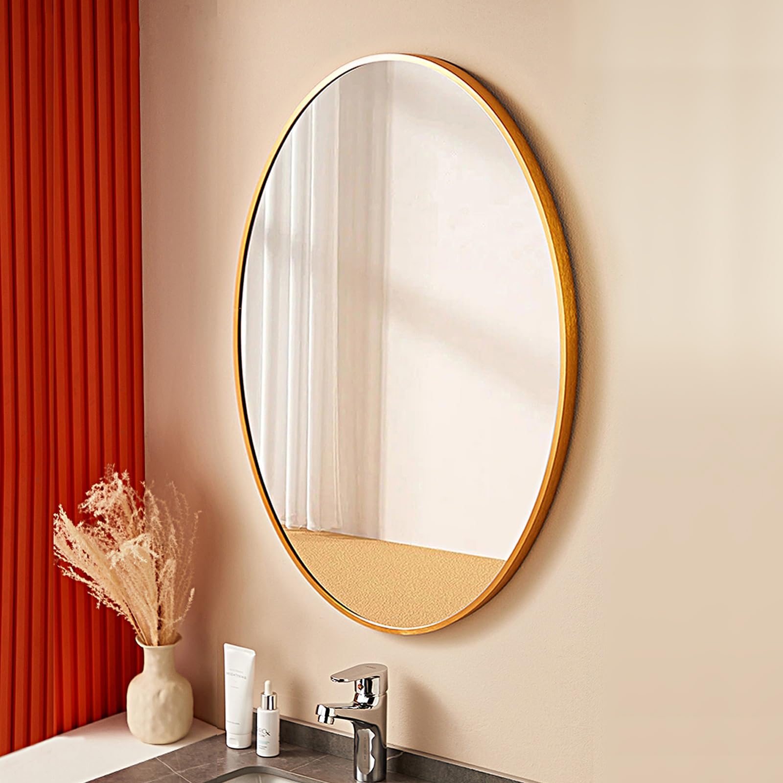 Miroir ovale doré décoration d'intérieur élégante pour salon et entrée