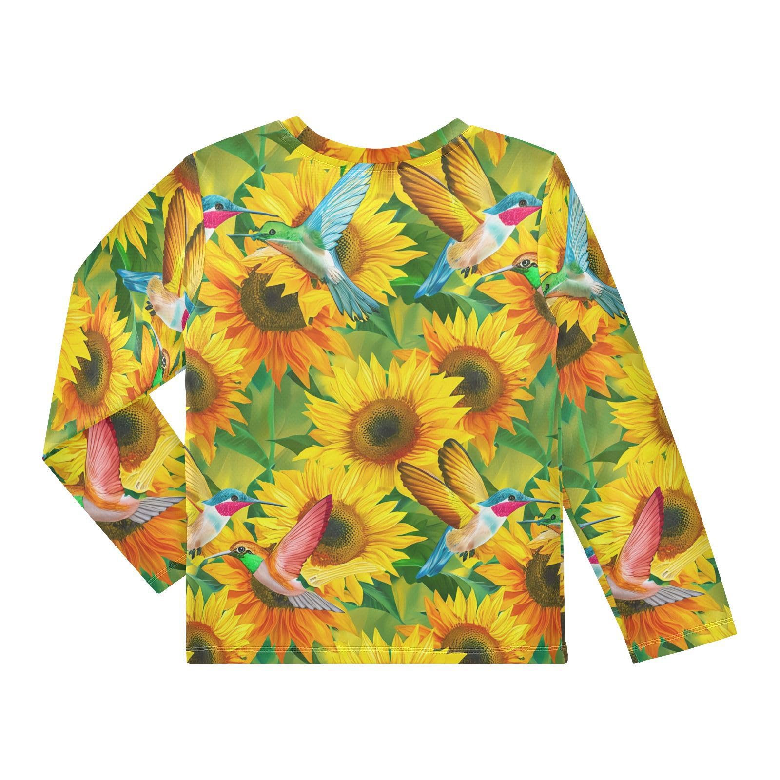 DOMIKING Hummingbird Sunflowers Yellow Boys Long Sleeve Rashguard Shirt Kids Quick Dry Swim Shirt for Kids Toddler 9-10T