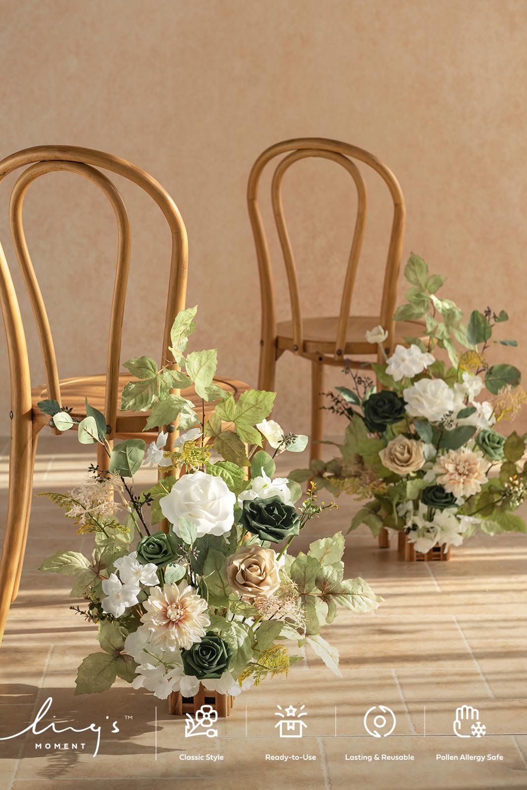Ling's moment 17,5" hoch stehende künstliche Blumen Arrangements 4pcs Herbst Hochzeit Gang Läufer Stuhl Dekorationen Smaragd & Tawny Beige Tafelaufsätze