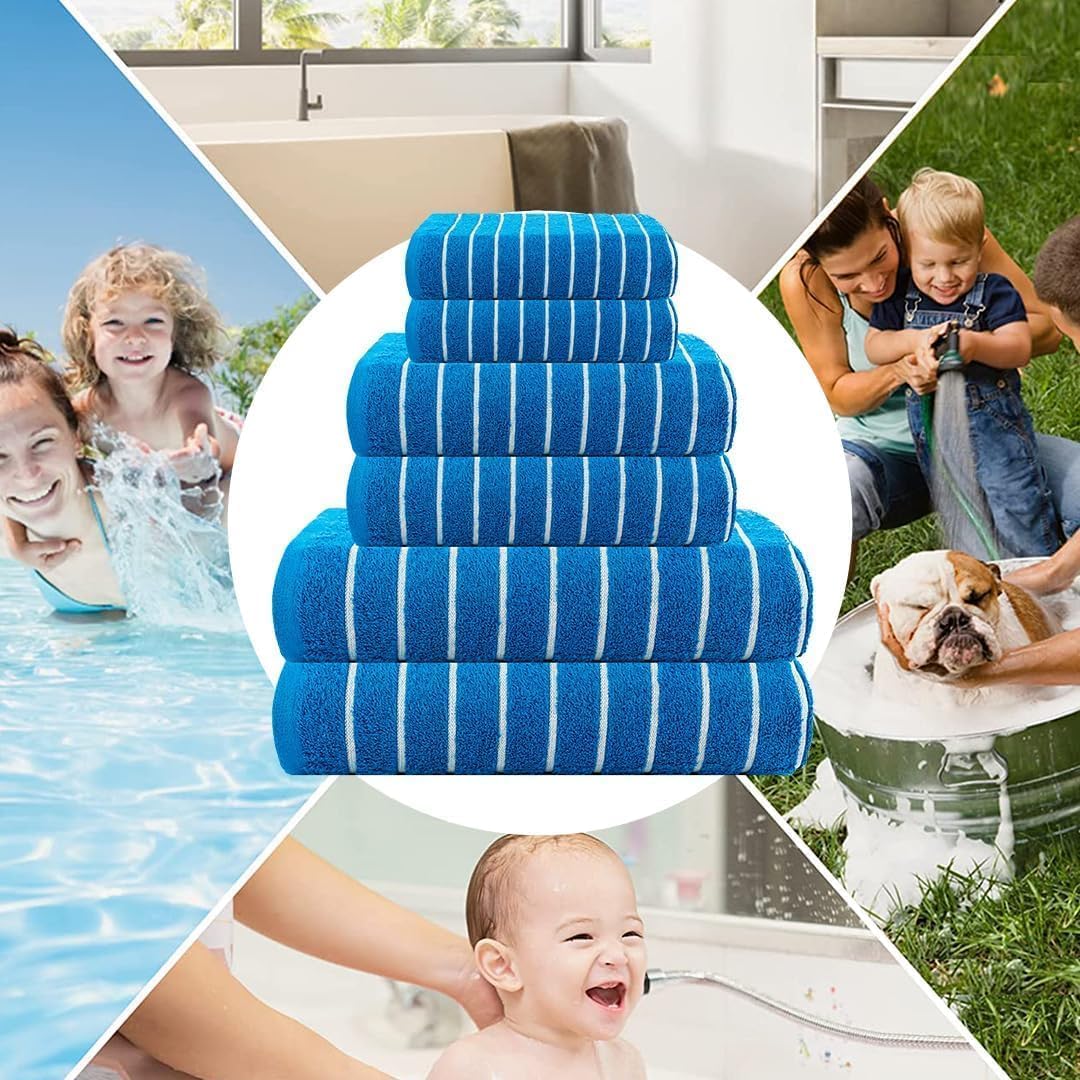 Casa Copenhagen Juego Regalo de 6 Toallas de baño,600 gsm, Brillante Azul | ecstatic Juego de toallas 100 % algodón egipcio: 2 baño, 2 mano y 2 paño de lavado(set de regalo para mujeres / hombres)