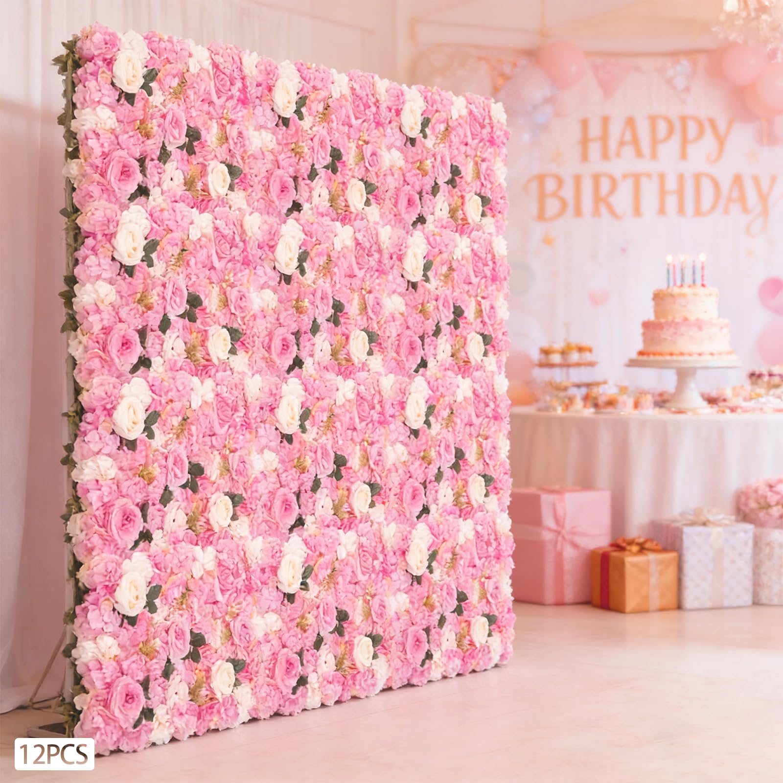 12 paneli ściennych z kwiatami, 60 x 40 cm, sztuczne róże, tło kwiatowe, tło ścienne z kwiatami, panel ścienny na wesele, Walentynki, do domu, baby shower i dekoracja tła, 12 sztuk