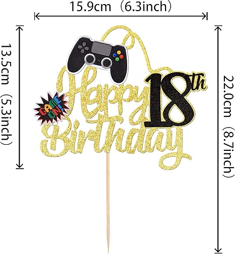 Miniatura 9 de 1 pieza de decoración de pastel de feliz cumpleaños 15 con purpurina para videojuegos, juego de selección de pasteles en controladores, decoración
