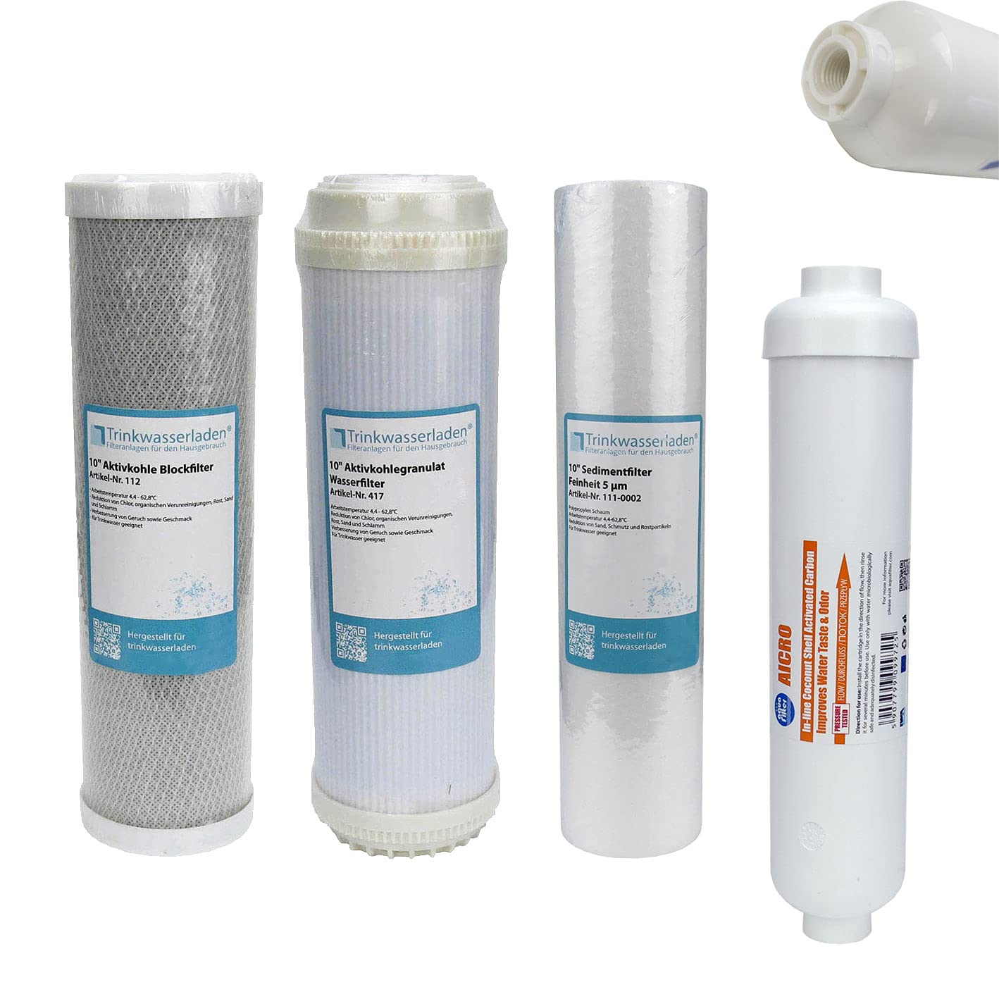 Trinkwasserladen Filter Set 10" 4-teilig Ersatzfilter Umkehrosmose Anlage RO Sediment Aktivkohle