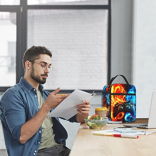 Miniatura 6 de Lonchera de dragón con diseño de dragón para niños, bolsa de almuerzo con aislamiento, reutilizable, portátil, con diseño de dragón, fuego de hielo,