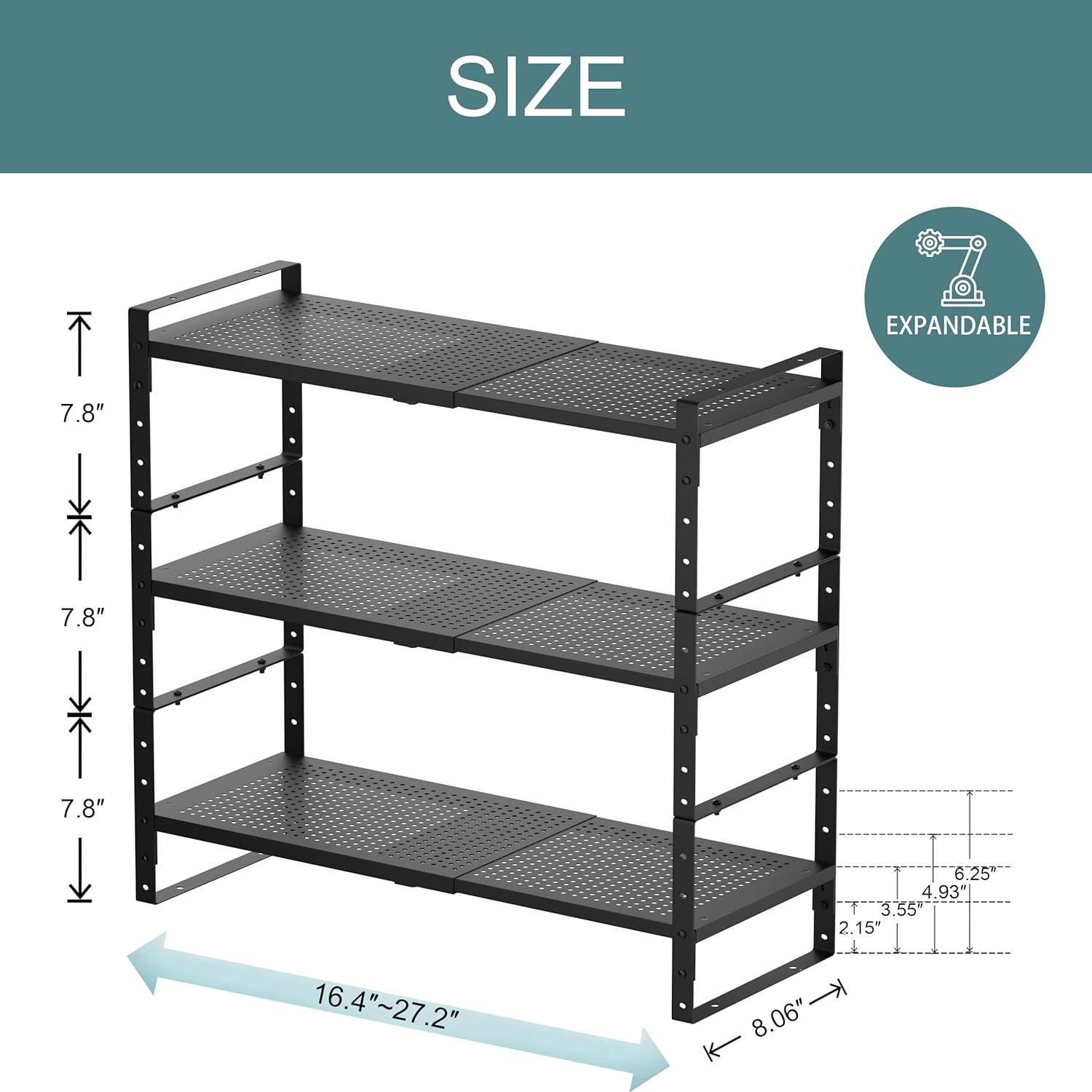 Expandable Shoe Rack Heavy-Duty Closet Organizer Adjustable Shelf Stackable Metal Framework for Entryway, Garage,RV,Pantry,Cabinet(Medium,3 Packs/Black)
