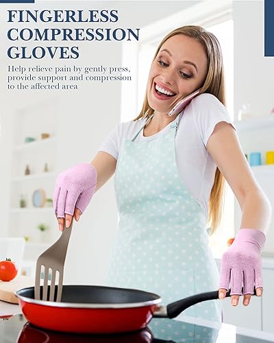 Miniatura 3 de SATINIOR 5 pares de guantes de compresión para artritis, guantes de compresión sin dedos, guantes de alivio del dolor para artritis, hombres y