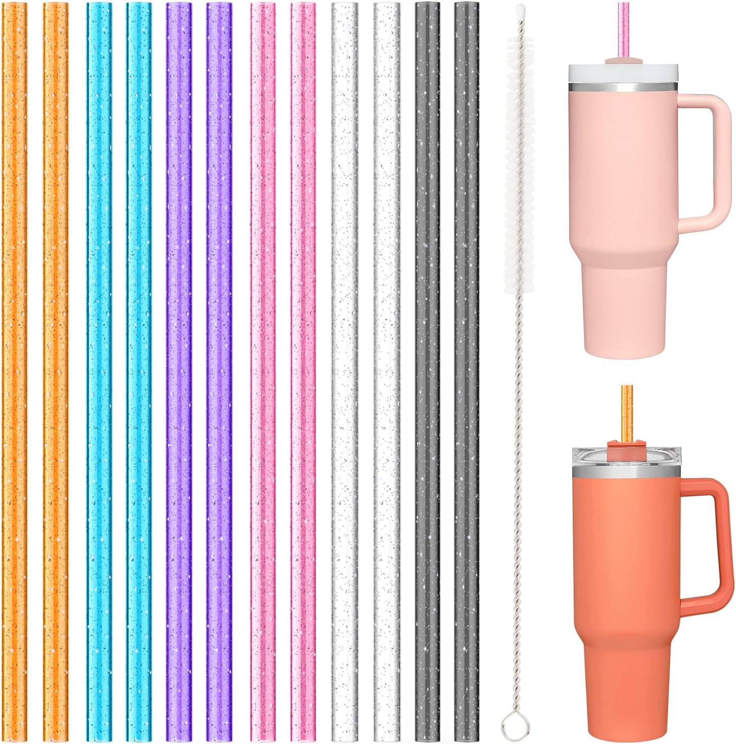 Allwith 12 PCS Replacement Straws for Stanley|Owala|Simple Modern 40oz 30oz Tumbler, Reusable Color Drinking Straws with Cleaning Brush for Stanley Cup Accessorie，BPA Free, Dishwasher Safe