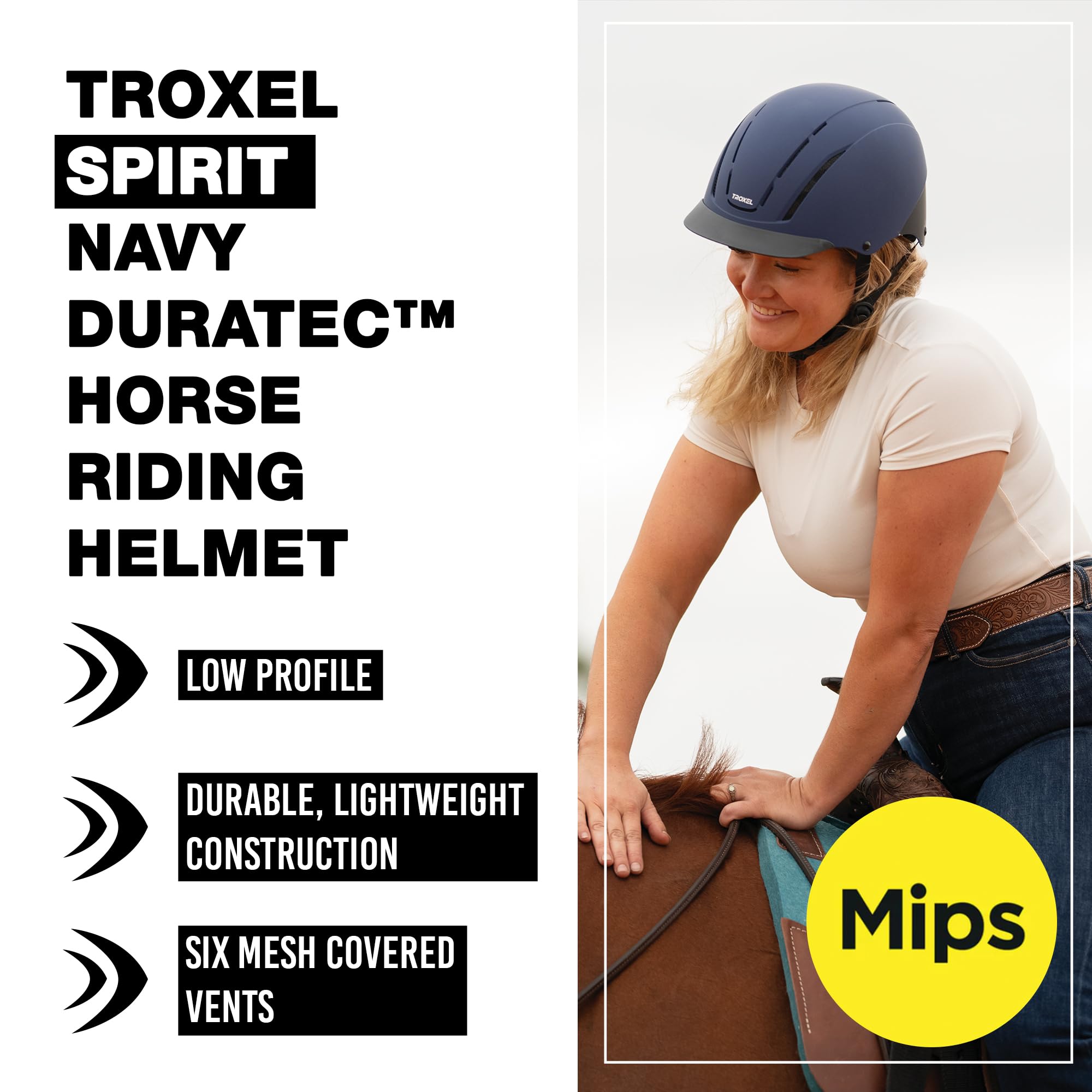 Troxel Uni – Casco de equitación Spirit con tecnología MIPS, Color Azul Marino Duratec, Talla pequeña