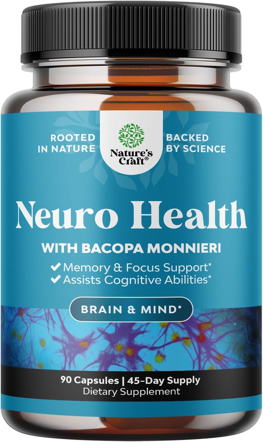 Nootropic Brain Supplement for Memory and Focus Support - Vitamins for Mental Support & Clarity with Bacopa Monnieri, VIT A, B6, Riboflavin, Niacin, Thiamin & Folate - Cognitive Complex - 90 Count