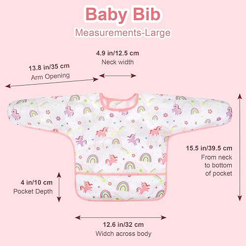 Miniatura 7 de Accmor 4 Pack Long Sleeve Bibs, Baby Smock Waterproof Sleeved Bib Smock for Baby Toddler 6-36 Months