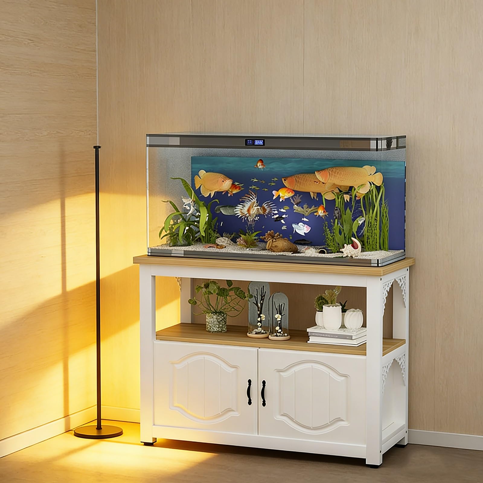 Rium Akwarium Rack Heavy Duty 20-55 litrów, z szafką do przechowywania z drzwiami, wielopoziomowy stojak, odpowiedni do terrarium gadów, dekoracja