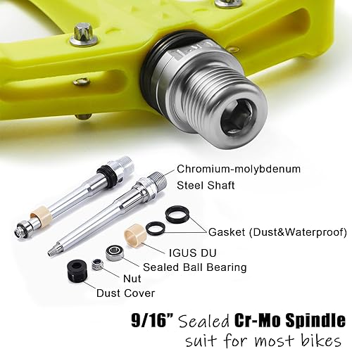 Miniatura 3 de BOWOD Flat MTB Bicycle Pedals Mountain Bike Colored Pedals, Glass-Fiber Nylon Composite Platform Pedal w 916" Sealed Cr-Mo Spindle, BMX Gravel Road