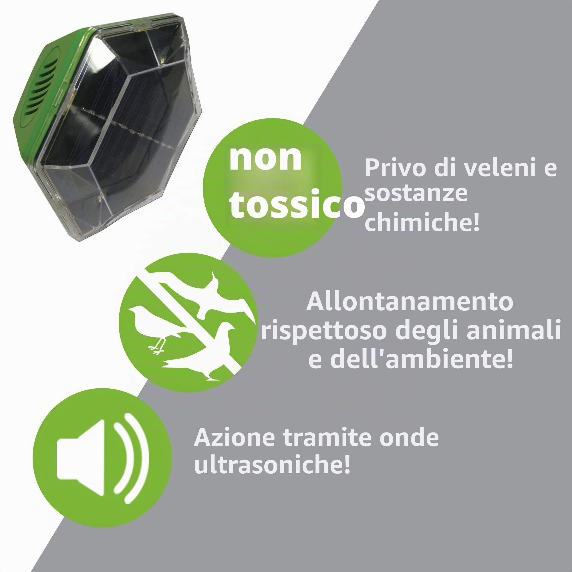 ISOTRONIC dissuasore solare uccelli luce lampeggiante ultrasuoni piccioni passeri gabbiani corvi balcone giardino raggio 150m² 2 unità efficace esterno protezione difesa stop volatili ecologico