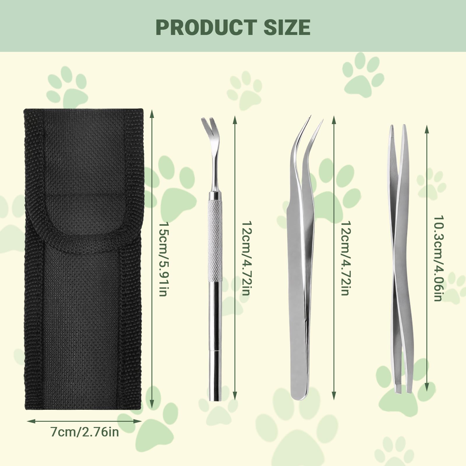 Zeckenzange Set 3-teilig – Tire Tique Humain en Acier Inoxydable pour Humains, Chiens et Chats – Tire Tique avec Pince à tiques, Crochet et étui de Rangement