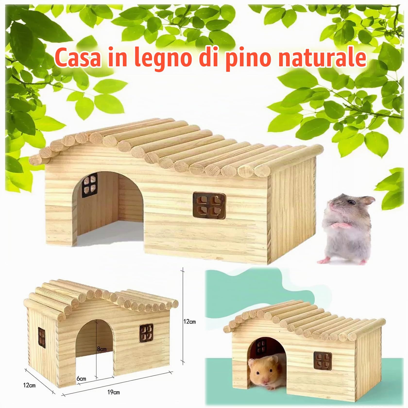 Moderna gabbia per criceti di pino, per casa, giochi e paesaggi nella cassetta dei bambini. Contiene sei pezzi, casa, tavolo, recinzione, nido di uccelli, ponte in legno, segatura, 8 pezzi (set
