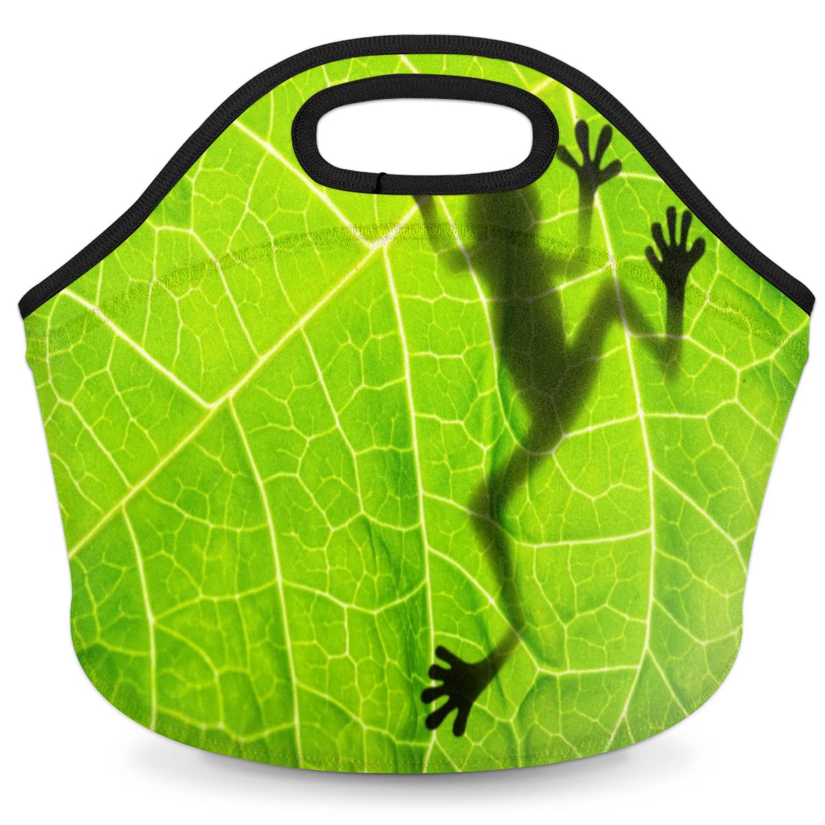 Insulated Neoprene Lunch Bag for Women Men Kids Green Animal Frog Leaf Lunch Box Reusable Small Lunch Tote Bag Cooler Bag for School Work Picnic