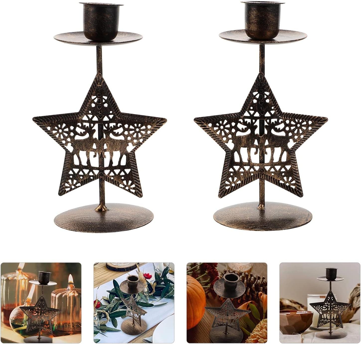 Zerodeko 4pcs Retro Iron Candle Holders for Christmas Decoration Elegant Vintage Design for Home Decor Weddings Parties and Festive Occasions