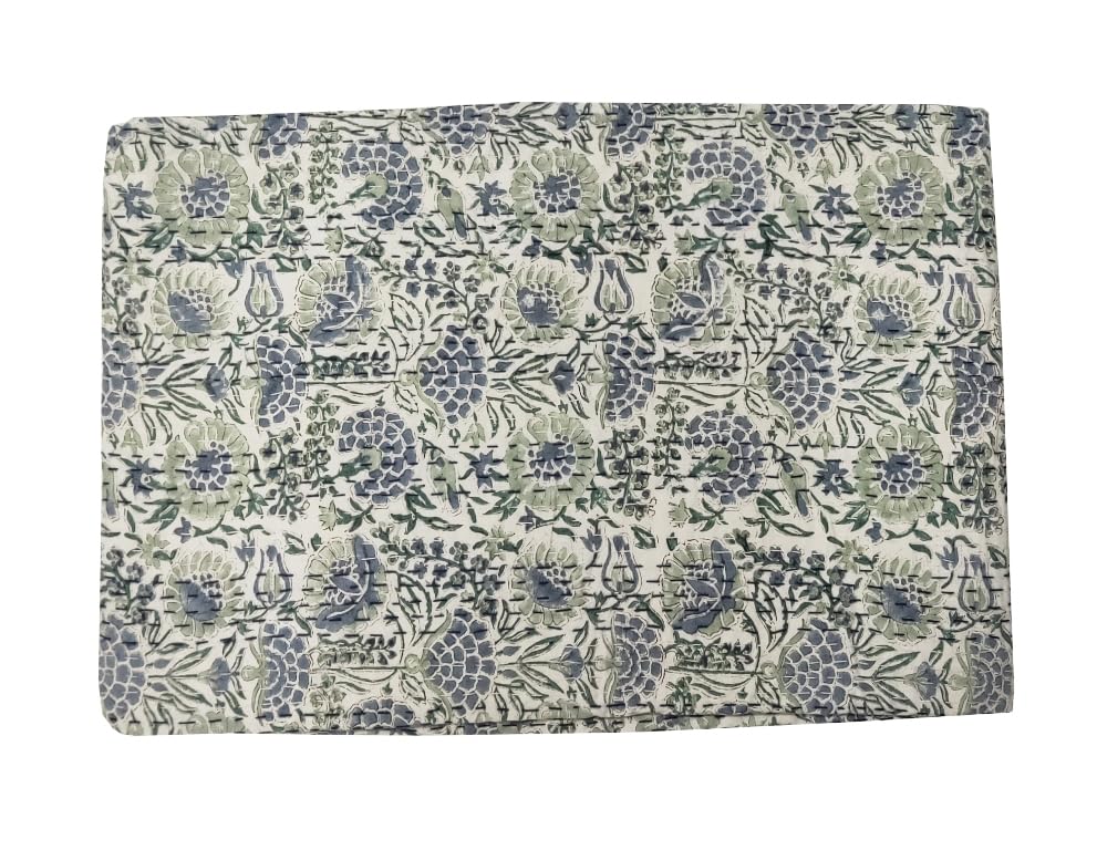 V Vedant Designs Indian Kantha Quilt Handmade Throw Reversible Blanket Bedspread Block Print Fabric Bohemain Quilt Twin/Queen Chic Bedding coverlets (Block 01, Twin)