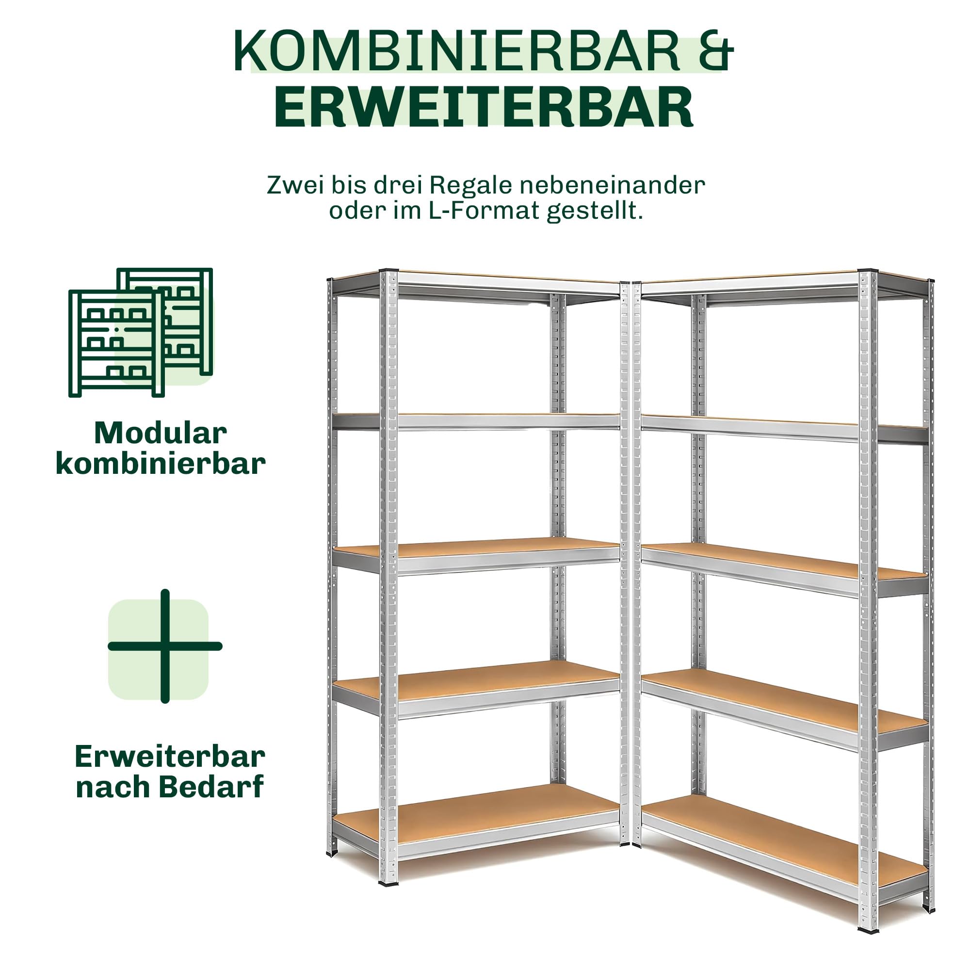 Blumixx Schwerlastregal 180x90x40-875 kg Tragkraft je Regal, 5 verstellbare MDF Böden - Kellerregal, Lagerregal, Metallregal Steckregal - Regalsystem für Werkstatt Abstellraum Garage