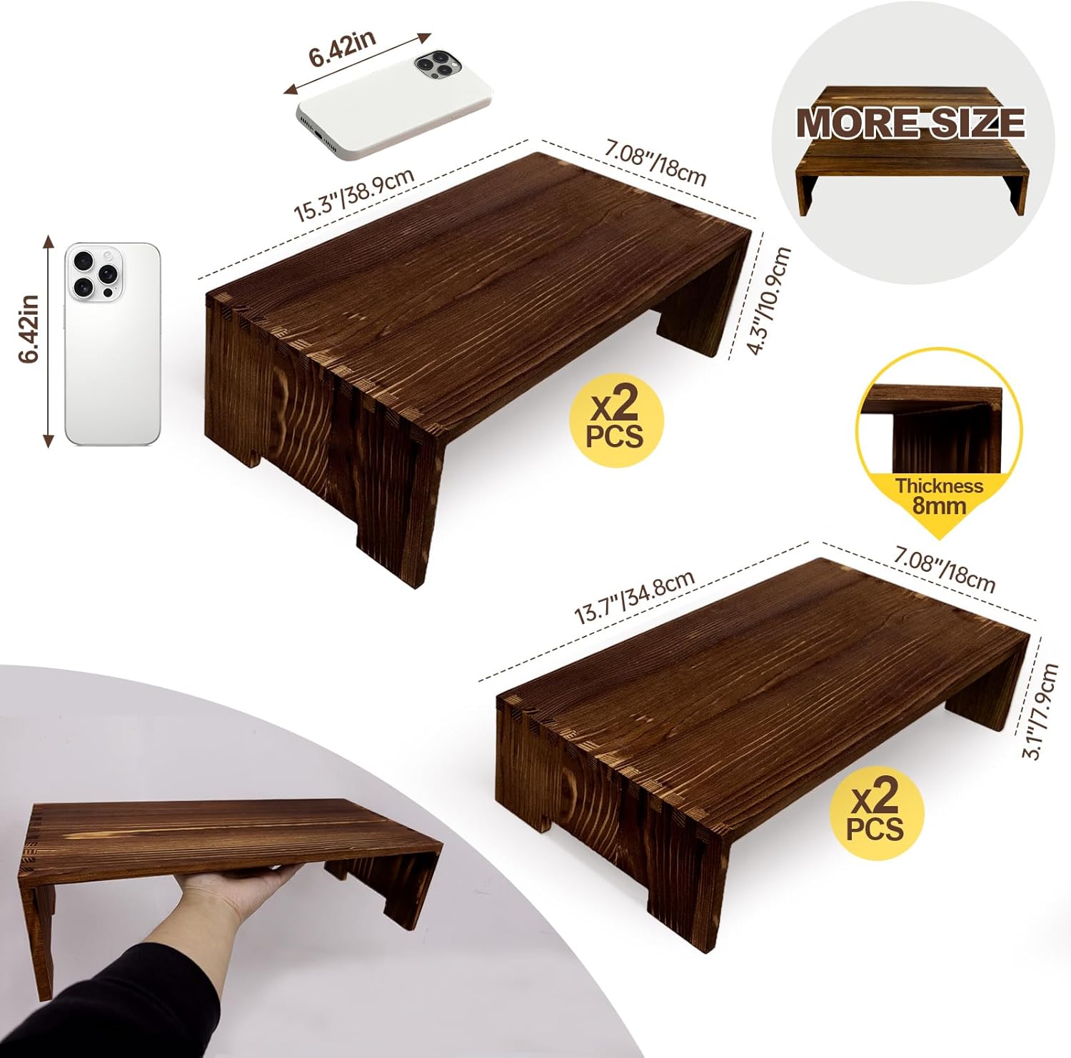 4Pcs Large Display Riser Wood Risers Cupcake Display Stand 2 Tier Racks Rectangular, 2 Set Perfume Decorative Display Dessert Stands for Vendors Event (Large/2Pack Brown) - Image 2