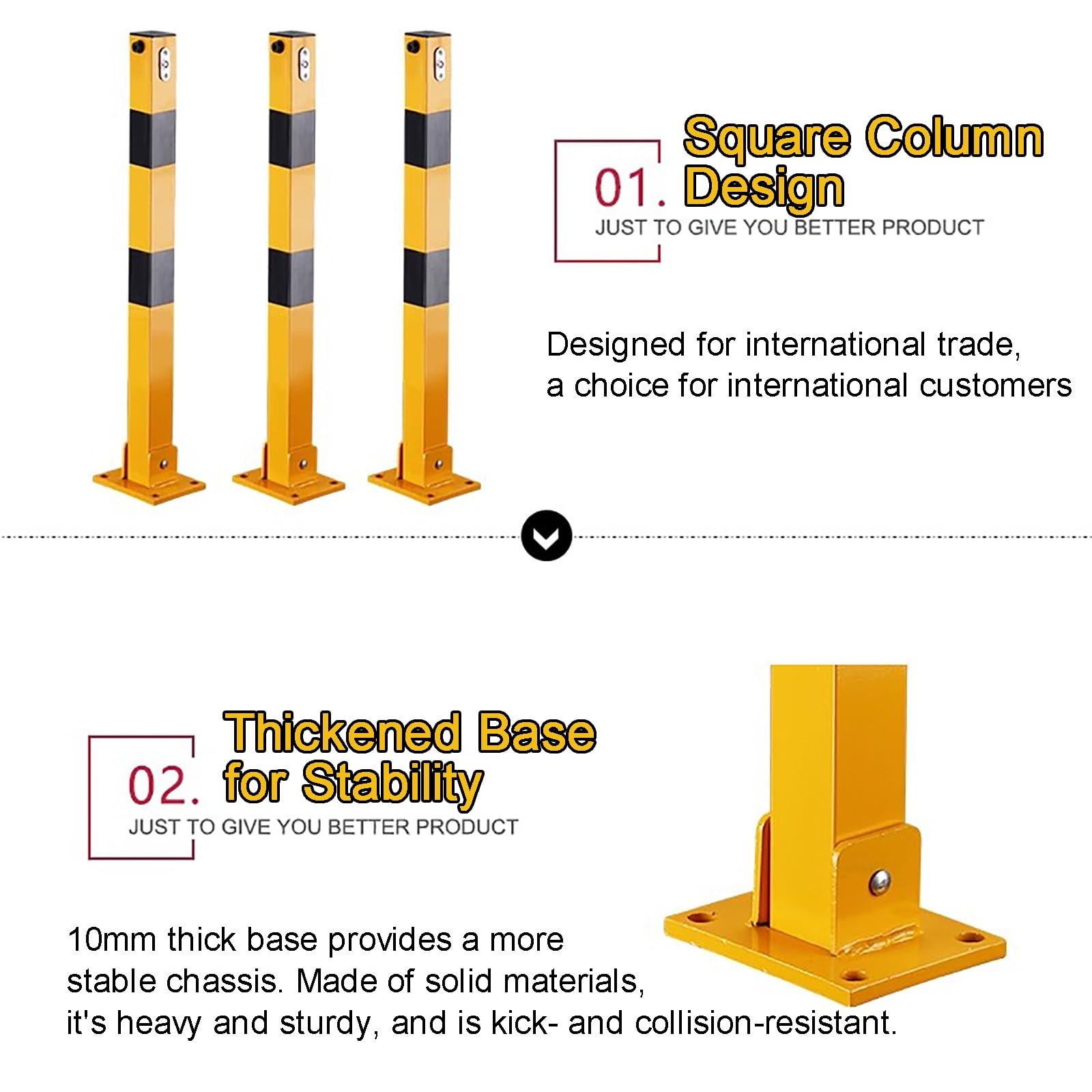 Lot de 3 poteaux pliables pour allée de stationnement – Borne d'arrêt de voiture de 70,1 cm, verrouillage sécurisé au sol et bloqueur d'espace de stationnement – Solution essentielle de sécurité du