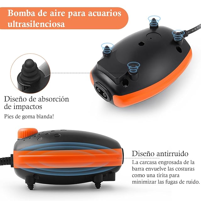 Foto 5 de 6 de FEDOUR 3W Bomba Aire Acuario, 300LPH Potente Bomba de Aire silenciosa para pecera de hasta 400L
