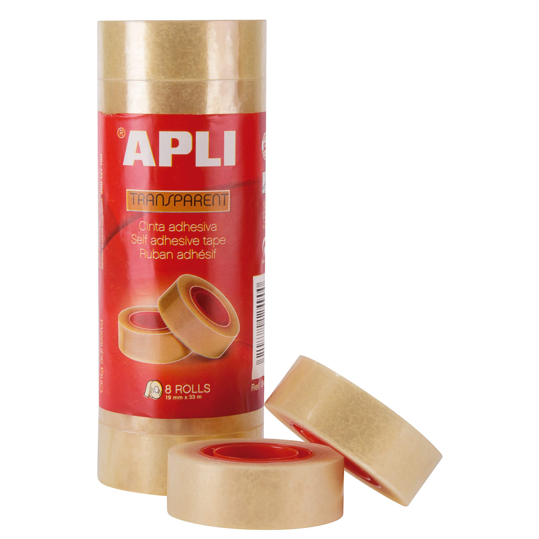 APLI 18961 - Pack de 32 cintas adhesivas transparentes - 19 mm x 33 m - 4 torres de 8 unidades