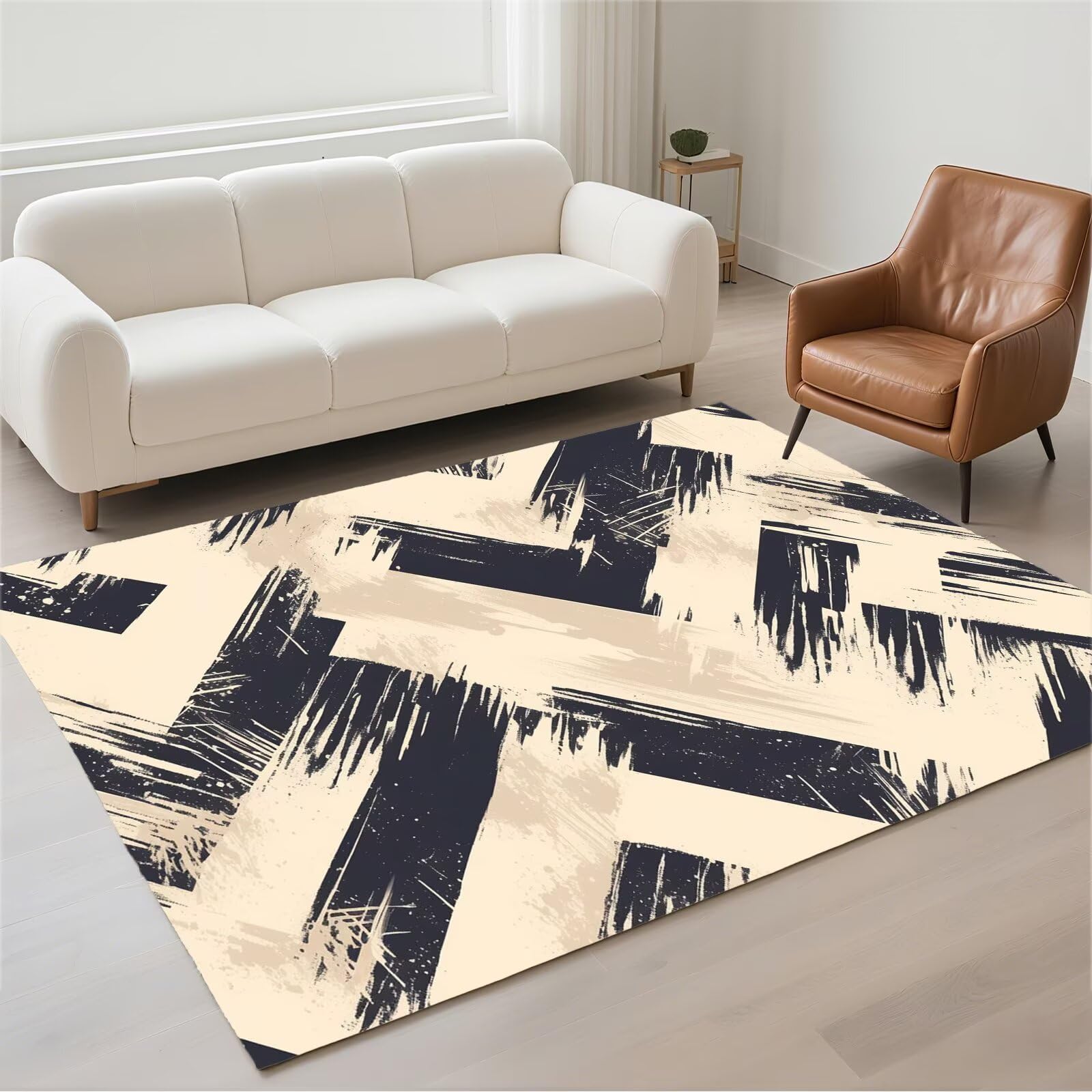 Tapis de couloir moderne 50x80 cm lavable et antidérapant couleur encre