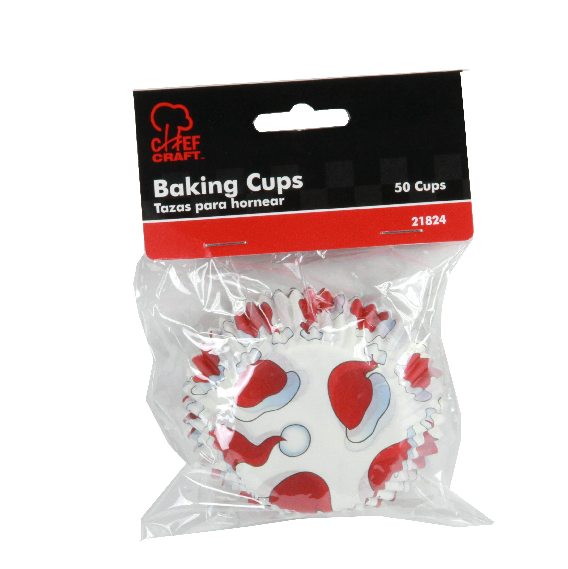 Chef Craft - Revestimiento para cupcakes, 50 unidades, diseño navideño 50 Santa Hats