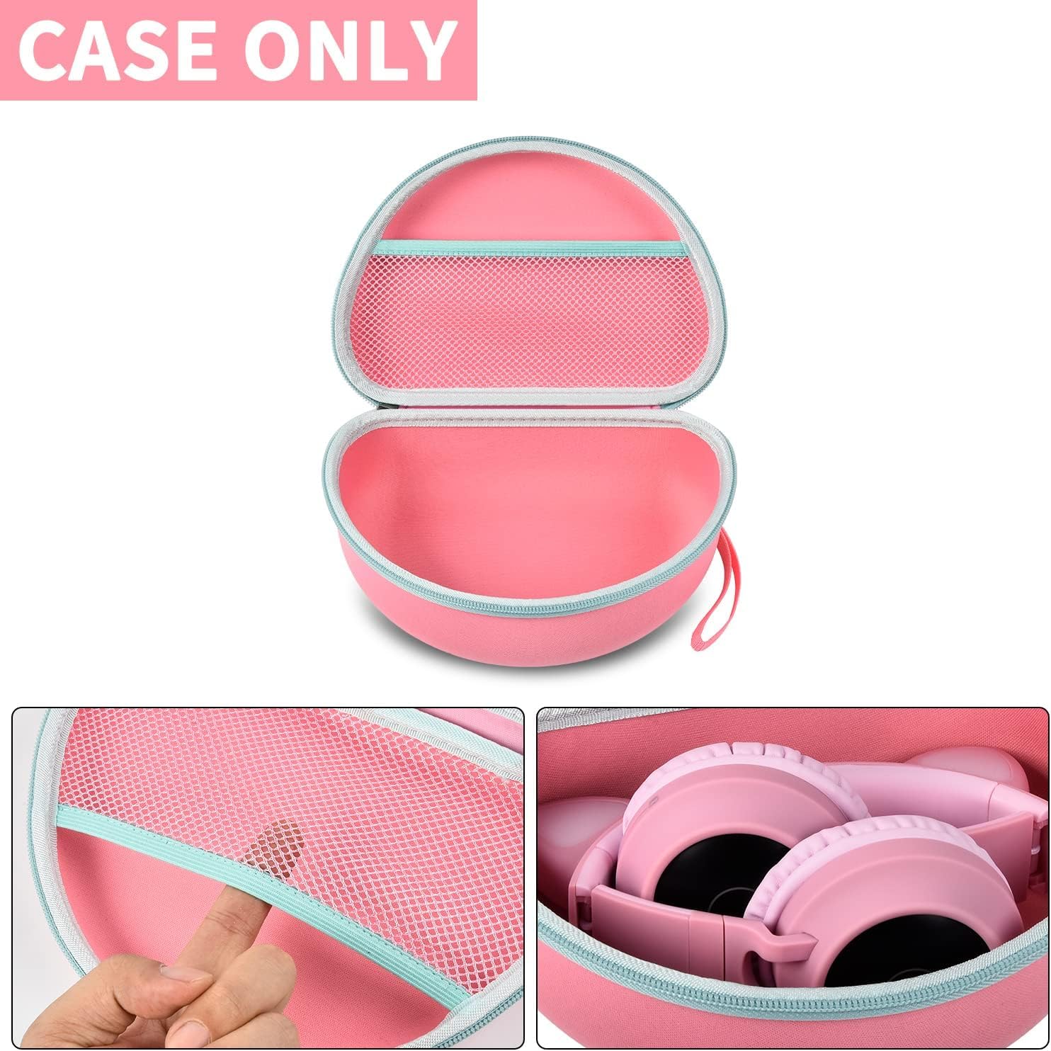 Headphone Case for Riwbox CT-7 Pink/for Jack CT-7S Cat Green 3.5mm/ for iClever IC-HS01/for Picun/for FosPower Bluetooth Wireless Over-Ear Headphones Headset for Kids-Box Only,Pink - Image 2